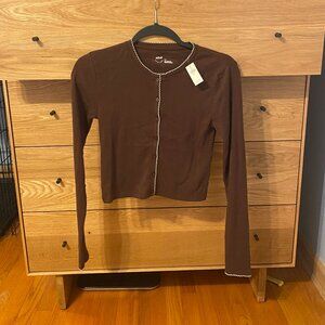 NWT Aerie Chocolate Brown Cardigan with Scallop/Pointelle detail Small